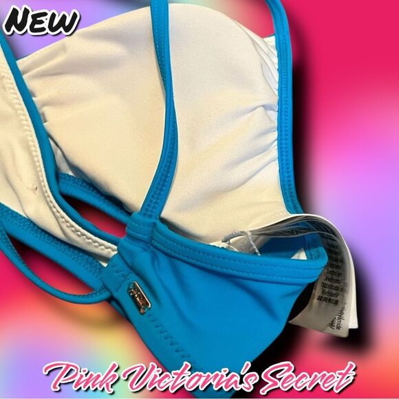 Preowned Victoria’s Secret PINK Blue Triangle Bikini Top – Size S - Picture 9 of 10